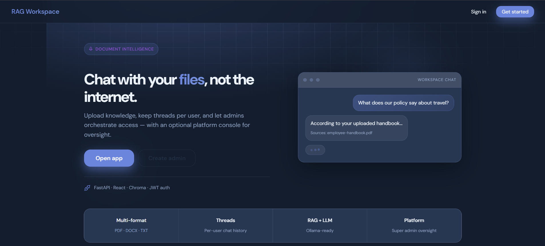 RAG Workspace application screenshot